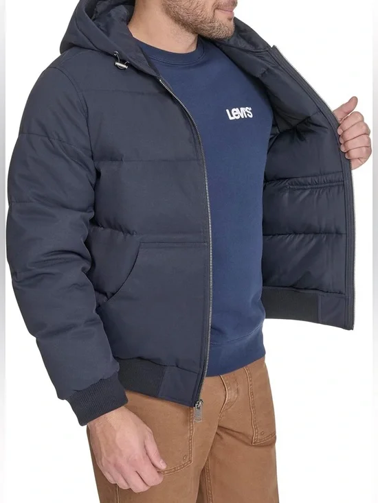 Levi’s Hooded Quilted Puffer Jacket – Navy – Bomber Style – Size S - NWT - Picture 14 of 15